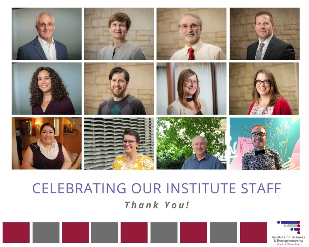 IBE collage with 12 panels - text "celebrating our institute staff"